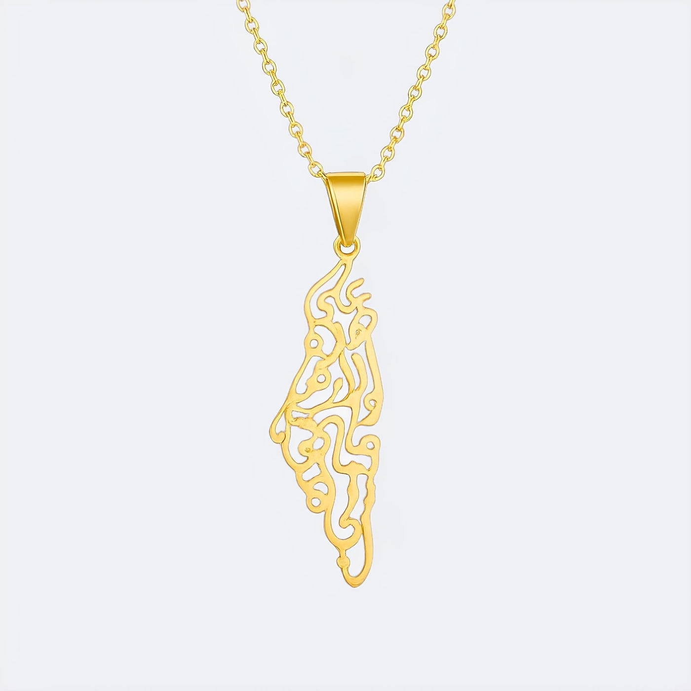 Palestine Calligraphy Map Necklace